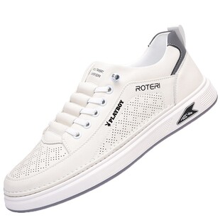 花花公子板鞋凉鞋男款2026夏季新款透气镂空洞洞鞋真皮休闲小白鞋