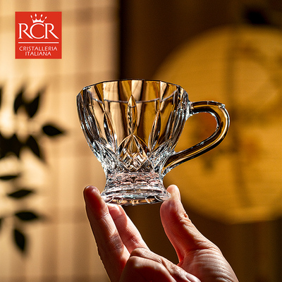 意大利rcr水晶玻璃茶杯咖啡杯红茶杯带把手花茶杯高颜值轻奢套装