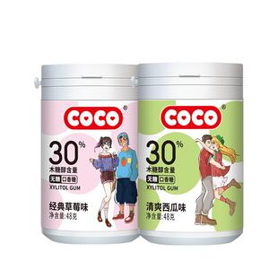 雅客COCO木糖醇口香糖咀嚼清新空气无糖罐装办公室休闲零食48g*1