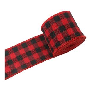 仿麻ribbon麻带 红黑绿格子圣诞节装饰铁丝织带 麻布条蝴蝶结材料