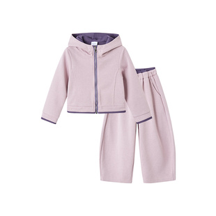 皇室童缘女童粉色连帽卫衣套装春季新款儿童上衣裤子两件套中大童