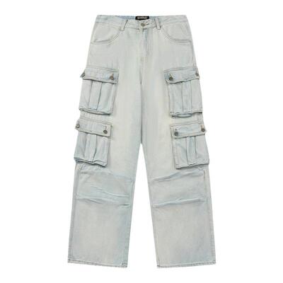 KKBBU复古水洗多口袋牛仔工装裤