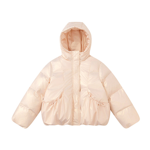 笛莎童装女童羽绒服冬季儿童女孩中大童连帽亮面加厚外套短款洋气