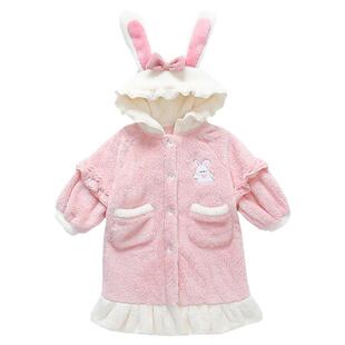 儿童浴袍女童睡衣秋冬珊瑚绒加厚款女孩睡袍宝宝冬款法兰绒家居服