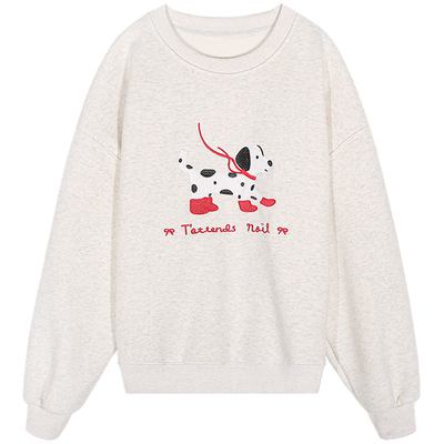 今屿花花加绒灰色刺绣卫衣女