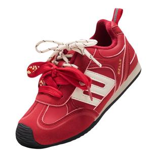 百丽童鞋女童板鞋新年红色棉鞋冬季加绒大童本命年儿童运动德训鞋