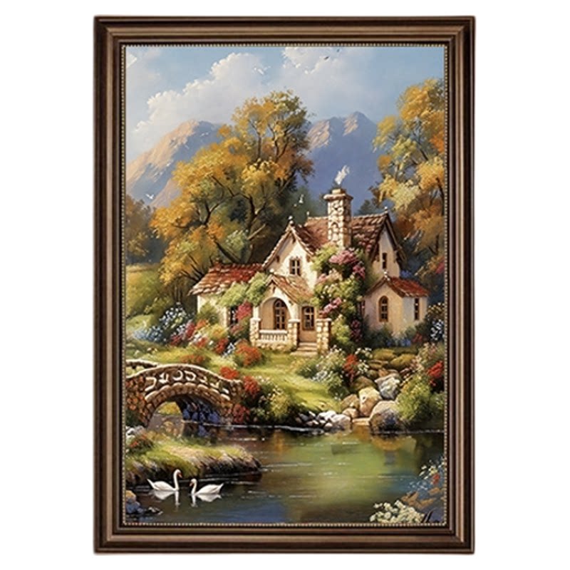欧式客厅沙发背景墙装饰画风景油画玄关走廊挂画高级感美式肌理画