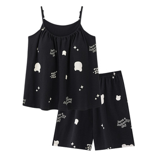 猫人睡衣女款2026新款夏季纯棉带胸垫背心短裤大码秀雅家居服夏天