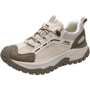 Jeep男鞋2026夏季新款户外运动休闲徒步鞋厚底防滑透气网面鞋子潮