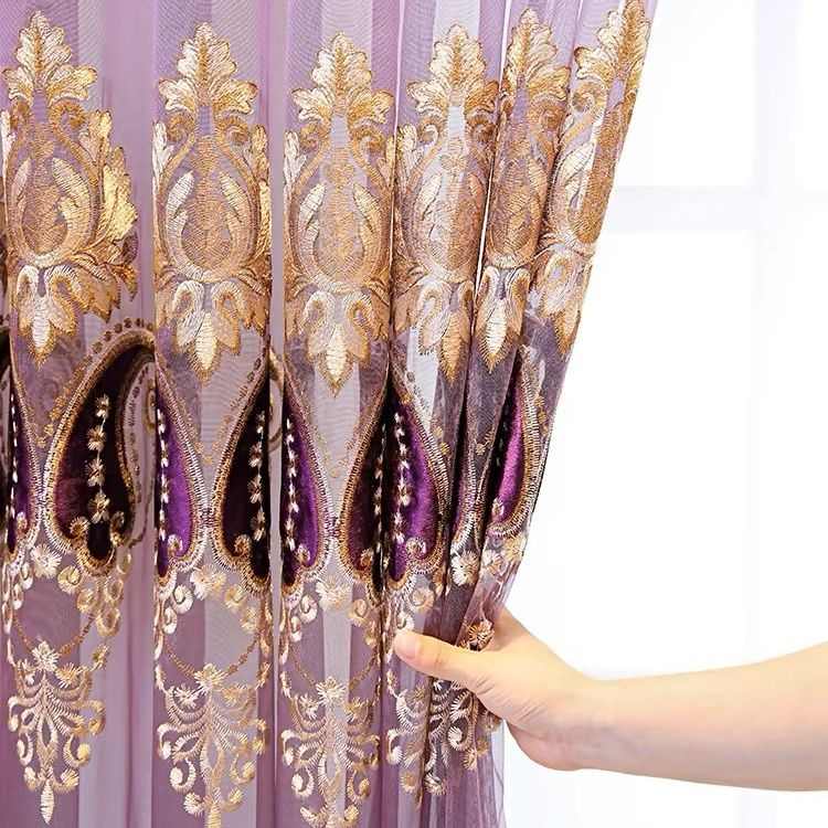 高档绣花大气客厅阳台遮光窗帘窗纱欧式成品卧室别墅落地窗纱帘