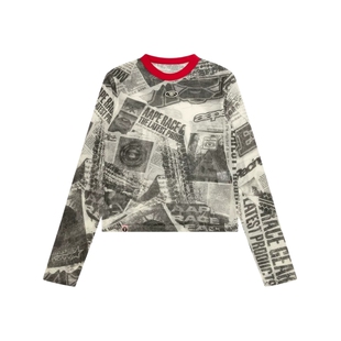 Aape旗舰店女装春夏猿人小标徽章复古旧报纸风长袖T恤1920XXQ