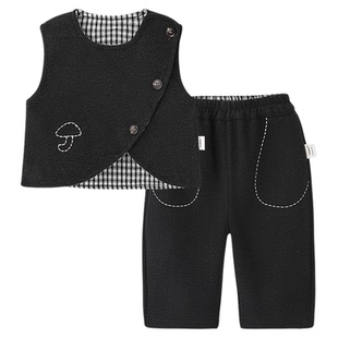 Oak mont男童秋冬套装儿童英伦风羊毛呢马甲宝宝周岁生日表演礼服