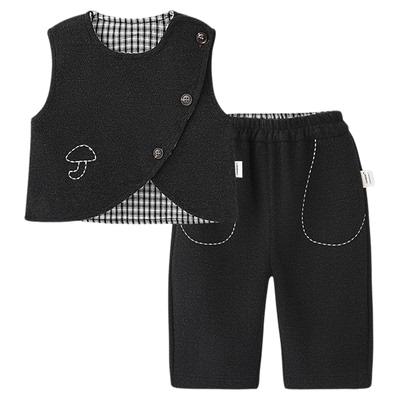 男童秋冬套装英伦风羊毛呢周岁服