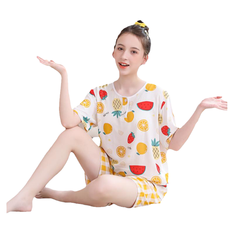 夏季女孩大童棉绸睡衣