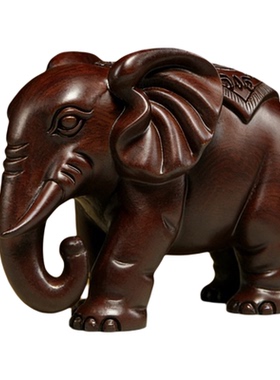 中式黑檀木大象雕刻桌面摆件领导