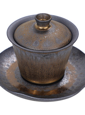 聆器日式粗陶三才盖碗茶杯泡茶碗