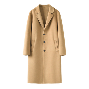 秋冬季羊毛大衣男士中长款过膝双面羊绒外套商务毛呢西装呢子风衣