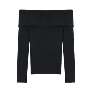 辰米范【现货6折】茶歇时刻 一字肩针织衫女打底衫露肩内搭上衣