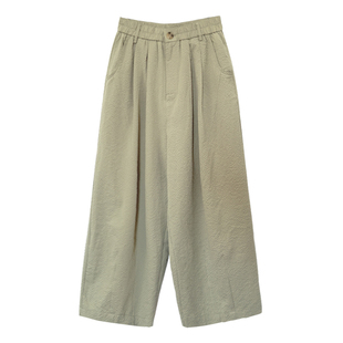 花吉K324豆绿色高腰直筒方格日系休闲空气裤女2026新款夏休闲裤