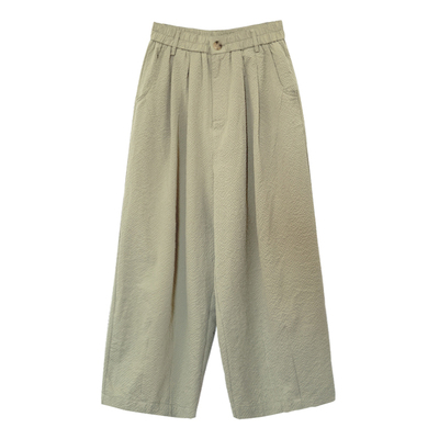 花吉K324豆绿色高腰直筒方格日系休闲空气裤女2026新款夏休闲裤