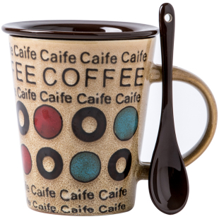 巷子尾〖vintage咖啡杯〗拿铁卡布奇诺杯子水杯复古陶瓷杯带盖勺