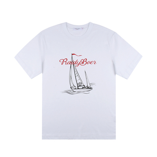 雷迪波尔男装纯棉短袖T恤2026夏季新款帆船印花微阔轻度假体恤男