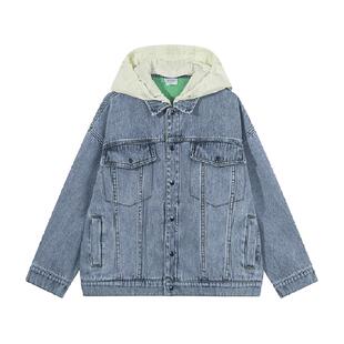 马拉丁童装儿童外套24秋新款男大童假两件可拆卸帽子设计牛仔外套