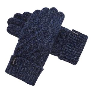 瑞迪卡欧秋冬男士羊毛毛线骑行针织双层加厚加绒触屏户外保暖手套