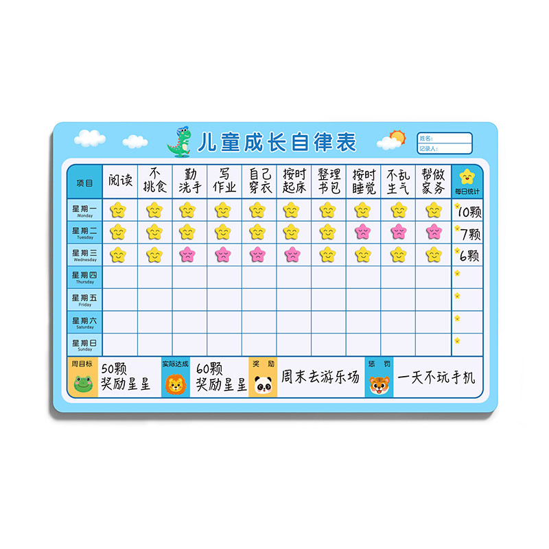 儿童成长自律表奖励孩子的积分卡记录表幼儿园好习惯养成家庭学习计划墙贴贴纸宝宝板小红花打卡奖惩阅读每日