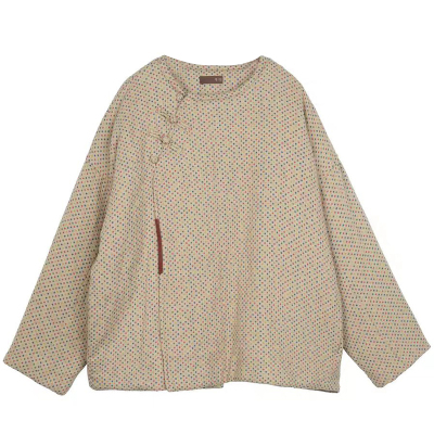 秋冬加厚偏襟波点廓形棉衣复古