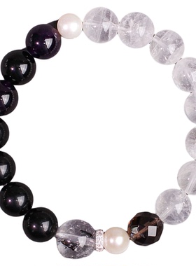 天然水晶闪灵钻白幽灵黑曜石手链