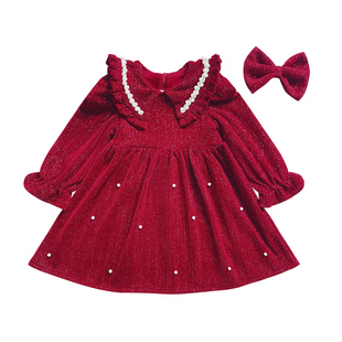 拜年服女童红色连衣裙冬装2026新款过年喜庆丝绒公主裙子过年衣服