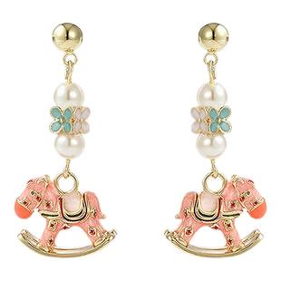巨好看彩色木马耳环S925银针小众独特漂亮珍珠款耳坠高级感耳饰女
