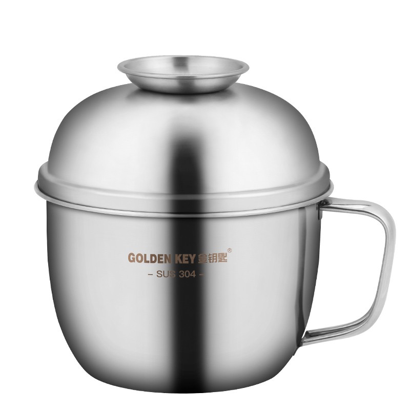 金钥匙304不锈钢快餐杯打饭儿童饭盒小学生饭缸大容量泡面碗带盖