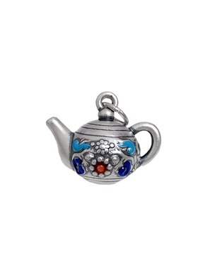 复古景泰蓝珐琅茶壶项链男女个性创意做旧小众设计滴胶工艺锁骨链