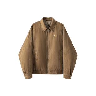 威廉福克斯冬季复古做旧水洗美式巴恩牛仔宽松羽绒服外套夹克男款