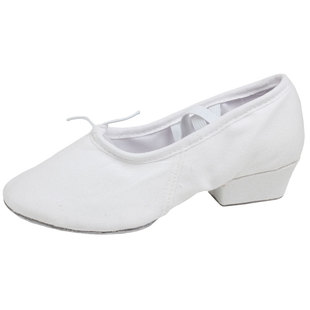 舞蹈鞋带跟白色女软底芭蕾舞鞋中跟广场舞室外胶底鞋形体练功古典