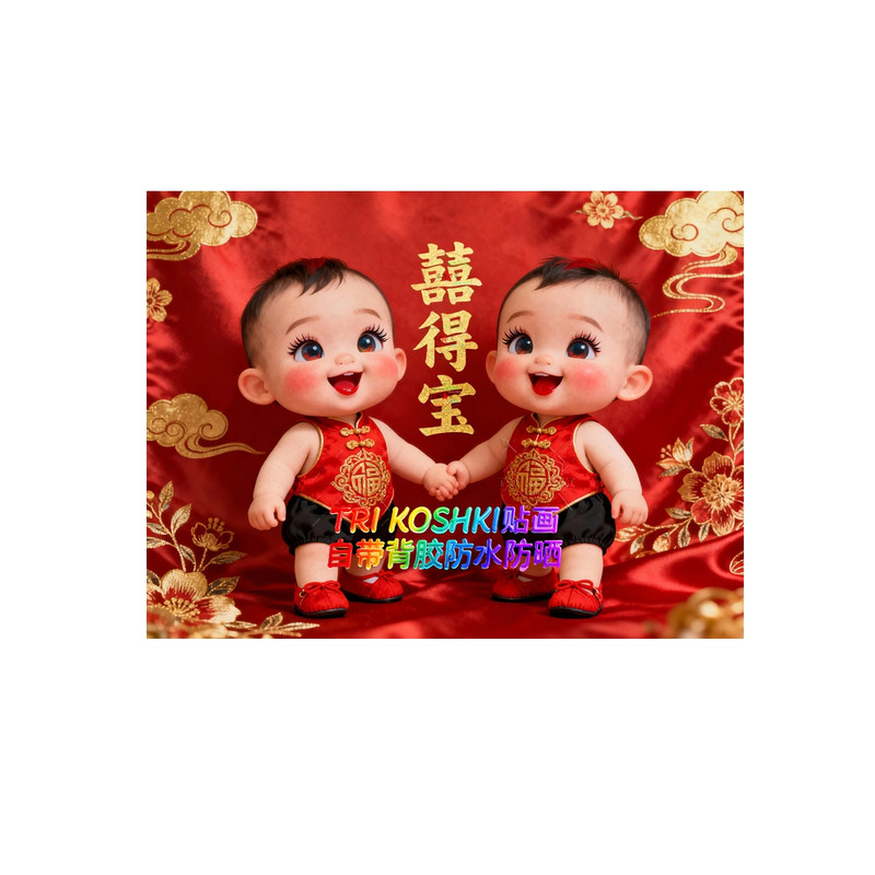 双胞胎宝宝门贴画大眼睛囍得宝备孕宝宝壁画婚房卧室门贴自粘贴画