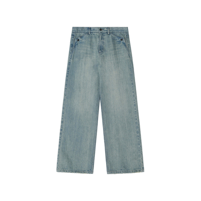 【四季百搭】Unvesno(UN)16盎司复古竹节纹猫须洗水牛仔休闲裤