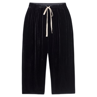 陈小满原创设计真丝丝绒橡筋腰长裤女2026春季宽松落裆八分休闲裤