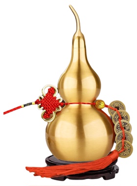 纯黄铜葫芦五帝钱挂件开口葫芦家居办公室客厅摆设招财装水工艺品