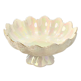 高档陶瓷高脚果盘轻奢高档客厅茶几家用过年零食水果盘干果糖果盘