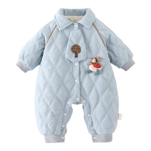 婴儿秋冬衣服男宝宝连体衣冬装超萌韩系婴幼儿夹棉加厚外出服冬款