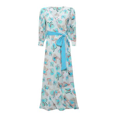 DVF水蓝白郁金香裹身裙