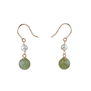 赛赛莉安天然和田玉淡水珍珠温柔气质14K包金耳环小众无耳洞耳夹