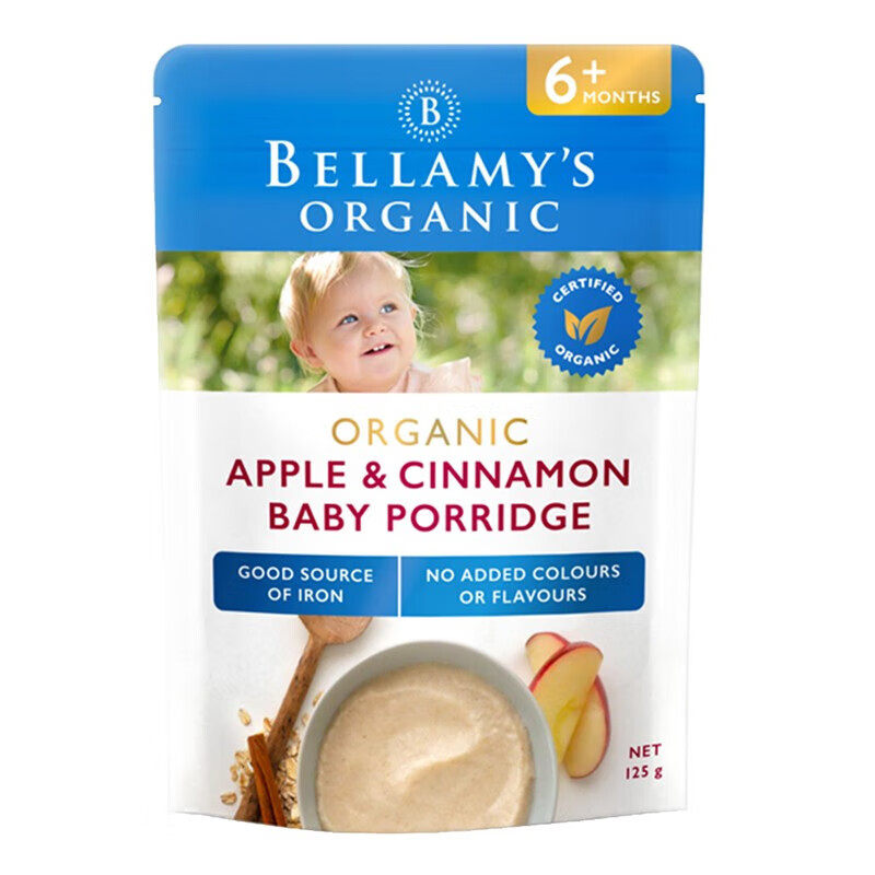 澳洲贝拉米益生元婴幼儿有机苹果肉桂辅食米粉125g