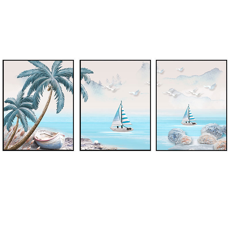 麋鹿地中海沙发背景墙三联墙壁画