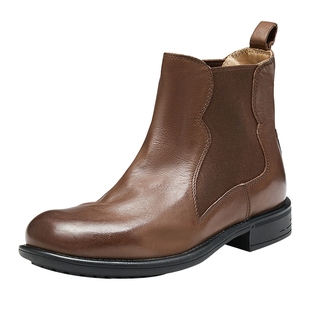 董洁同款真美诗自由诗2025冬季水洗牛皮棕色西部靴切尔西靴短靴女