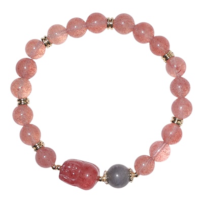 珂拉咪 天然草莓晶月光石灰月光貔貅手链女 多宝设计水晶转运手串