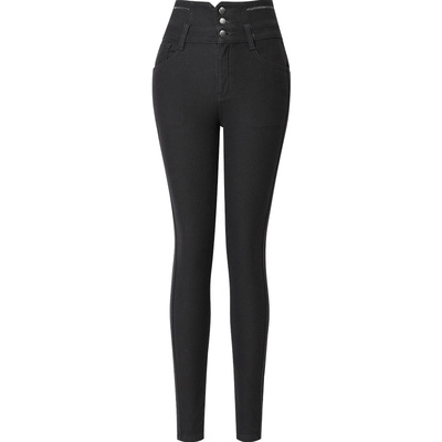 捷纯铅笔裤长裤大高腰三排扣